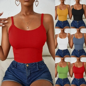Detail of ribbed knit camisole top for women showing multiple colors and slim fit texture