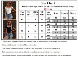 Detailed size guide for women's slim fit knit top showing XS to L measurements
