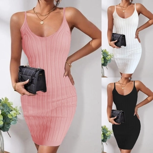 Donna Sexy Scollo a V Maglia Cami Bodycon Vestito Senza Maniche a Costine Slim Fit Mini Abito Maglia a Coste Estate Casual Moda Vestito Corto