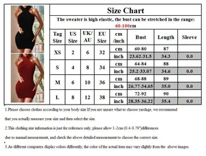 Größentabelle für ärmelloses Strickkleid mit US, UK, EU Maßen in cm und Zoll