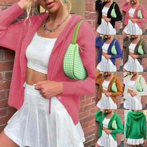 Women's Hooded Knit Cardigan Sweater Button Down Ribbed Long Sleeve Loose Fit Casual Warm Top For Autumn Winter Fashion