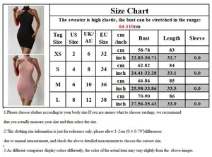 Detaillierte Größentabelle für elastische Strickkleider mit US, UK und EU Maßangaben