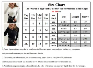 Detailed size chart for the women's high elastic V-neck long sleeve pullover sweater