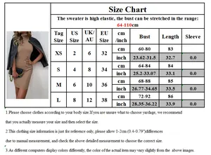 Guide des tailles pour robe en tricot sans manches à col montant avec mesures US, UK, EU