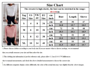 Detailed size guide for women's slim fit round neck sweater with button cuffs
