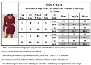 Guida alle taglie dettagliata per l'abito in maglia aderente a maniche lunghe e scollo a V