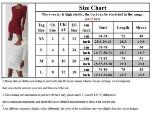 Detailed size chart for women's square neck knit dress with bust and length measurements