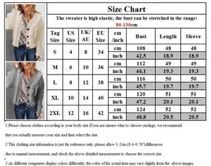 Detailed size guide table for women's chunky knit buttoned cardigan sweater outerwear