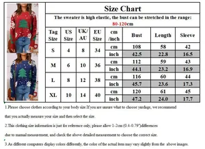 Size chart for women's Christmas knit sweater showing measurements in cm and inches