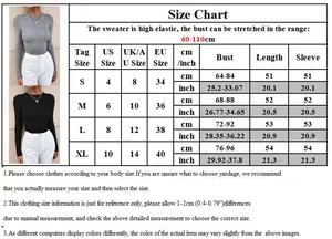 Detailed size chart for women's slim fit knit sweater with bust and length measurements