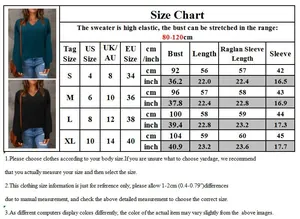 Detailed size chart for women V-neck knit sweater showing US EU UK measurements