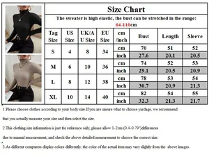 Detailed size chart for high elastic turtleneck ribbed sweater with S to XL measurements