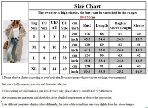 Size chart for women's knit cardigan sweater with detailed measurements and fit guide