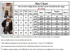 Detailed size chart for women's loose cardigan sweater featuring US/UK/EU measurements