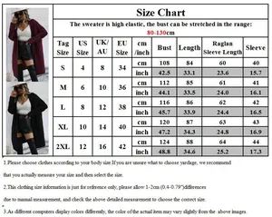 Detailed size chart for loose knit cardigan sweater including US and EU measurements