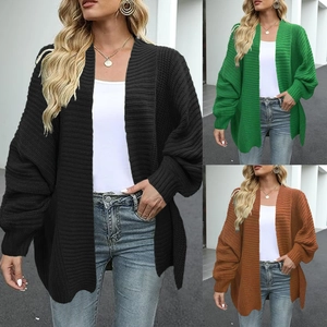 Women Casual Loose Knit Cardigan Open Front Long Sleeve Chunky Sweater Mid Length Solid Color Outwear Coat For Autumn Winter