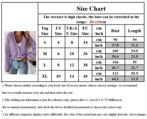 Size chart for knit cardigan sweater including US, UK, EU sizes and measurements