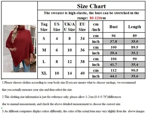 Detailed size chart for high turtleneck knit shawl sweater with US, UK, EU size conversion