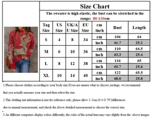 Detailed size chart for Christmas reindeer sweater showing measurements from S to XL