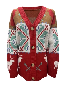 Détails du gilet de Noël avec motifs de renne et texture en maille tricotée