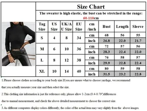 Detailed size chart for high-stretch turtleneck sweater with S-XL measurements and data