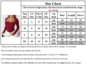 Detailed size chart for square neck slim fit knit sweater with measurements in cm and inch