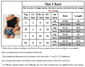 Size chart for one-shoulder ribbed knit vest showing measurements for S to XL sizes