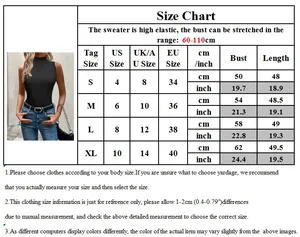 Detailed size chart for high turtleneck sleeveless knit top in sizes S to XL with US EU UK units