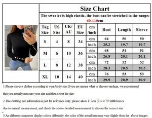 Size chart for women's high neck sweater with bust range 60-110cm and sleeve measurements