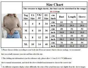 Women turtleneck sweater size chart showing US/EU measurements for knitted top