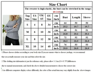 Size chart for V-neck knit sweater showing US EU UK dimensions and elastic bust measurements