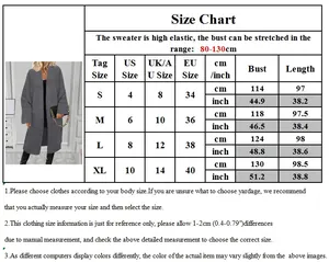 Tabella taglie per cardigan in maglia con misure US/EU/UK per busto e lunghezza in cm