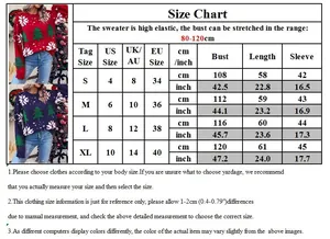 Detailed size chart for Christmas knit sweater showing bust and length measurements
