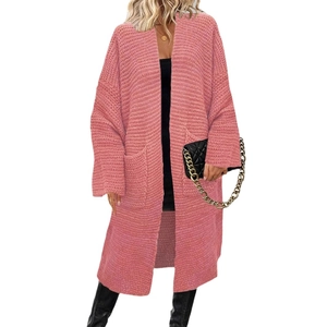 Cardigan rosa oversize in maglia grossa da donna con tasche e davanti aperto