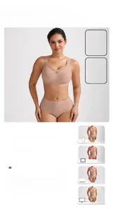 Detail view of nude seamless bra set with size chart and color contrast on devices