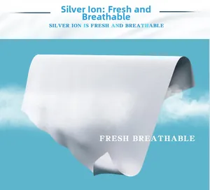 Close-up of white seamless fabric with silver ion antibacterial breathable mesh texture