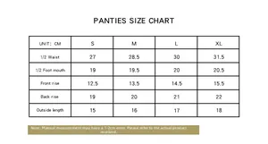 Detailed size chart for women's seamless panties from S to XL in centimeters