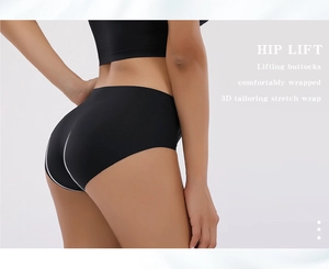 Close-up of black seamless panties with 3D lifting effect and elastic fabric