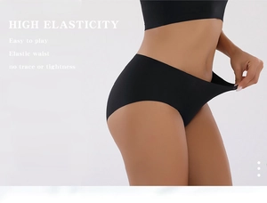 Close-up of high elasticity seamless black briefs showing the stretchable waist detail