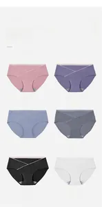 Detailed view of low-waist maternity cotton panties in six colors with V-shaped waist