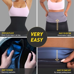 Detail view of waist trainer featuring blue sweat-wicking lining and stretchable fabric