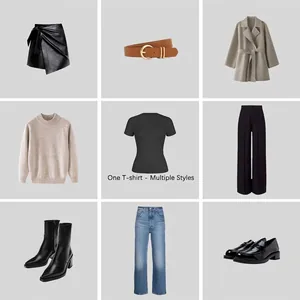 Collage de conjuntos elegantes para mujer con abrigo de lana gris, vaqueros y camiseta negra