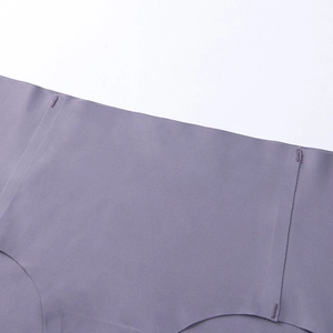 Detail view of seamless laser-cut edge and reinforced stitching on purple-grey panties