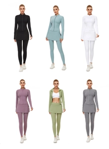 Ensembles de yoga pour femmes en six couleurs avec veste zippée et legging à jupe