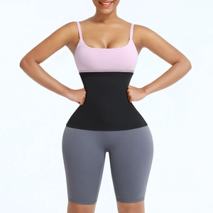 Women's blue film waist trainer for exercise with black high-elastic compression fabric