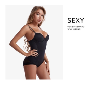 Detail of black seamless bodysuit with high elastic fabric for tummy control and lifting