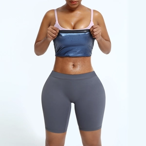 Women sauna sweat vest and shorts set with blue coating for fitness and waist training