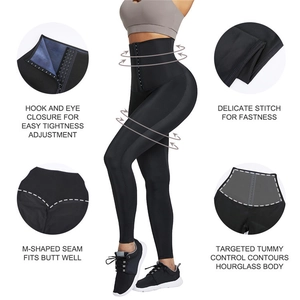 Détail de leggings taille haute avec fermeture à agrafes pour le contrôle du ventre