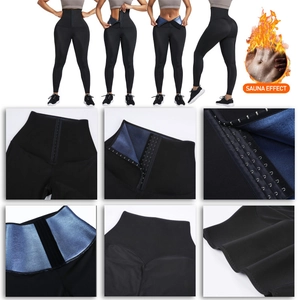 Legging de sauna taille haute avec doublure thermique bleue et boucles réglables pour femme