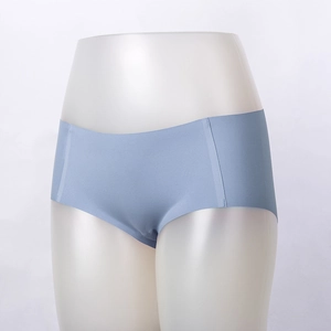 Close-up of seamless gray-blue women's panties with laser-cut edges and smooth texture